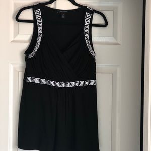 Black & White Embroidered V Neck Tank